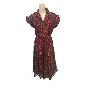 Vintage Jane Engel New York Red Black Lace Dress 2 4 1930's 1940's